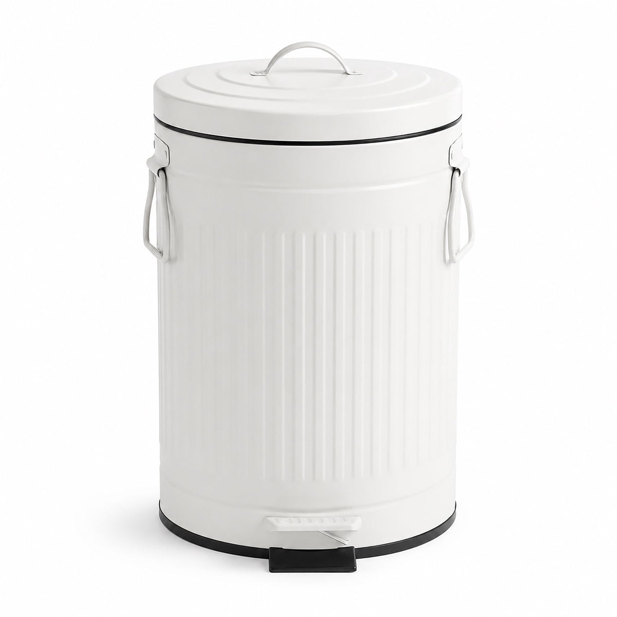 White Retro Pedal Bin, 12L Capacity, Soft-Close Lid