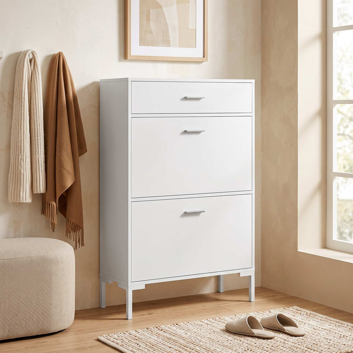 White Shoe Cabinet for 12 Pairs with Adjustable Shelves