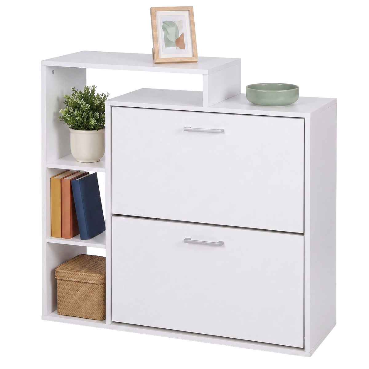 White Shoe Cabinet with 2 Flaps – Compact Hallway Storage