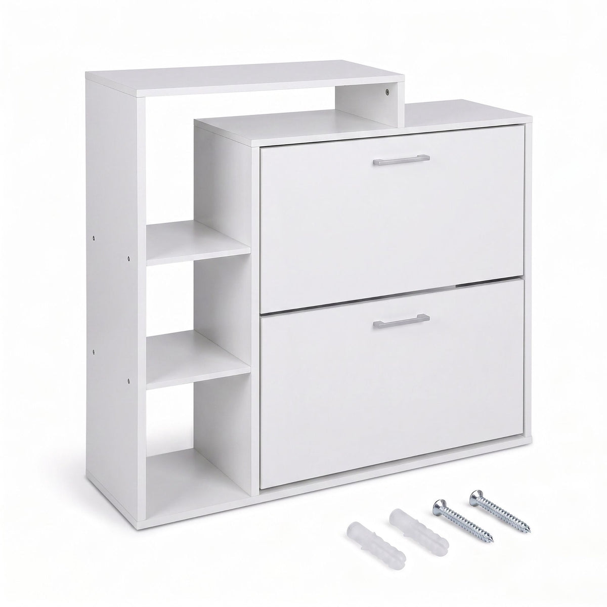White Shoe Cabinet with 2 Flaps – Compact Hallway Storage