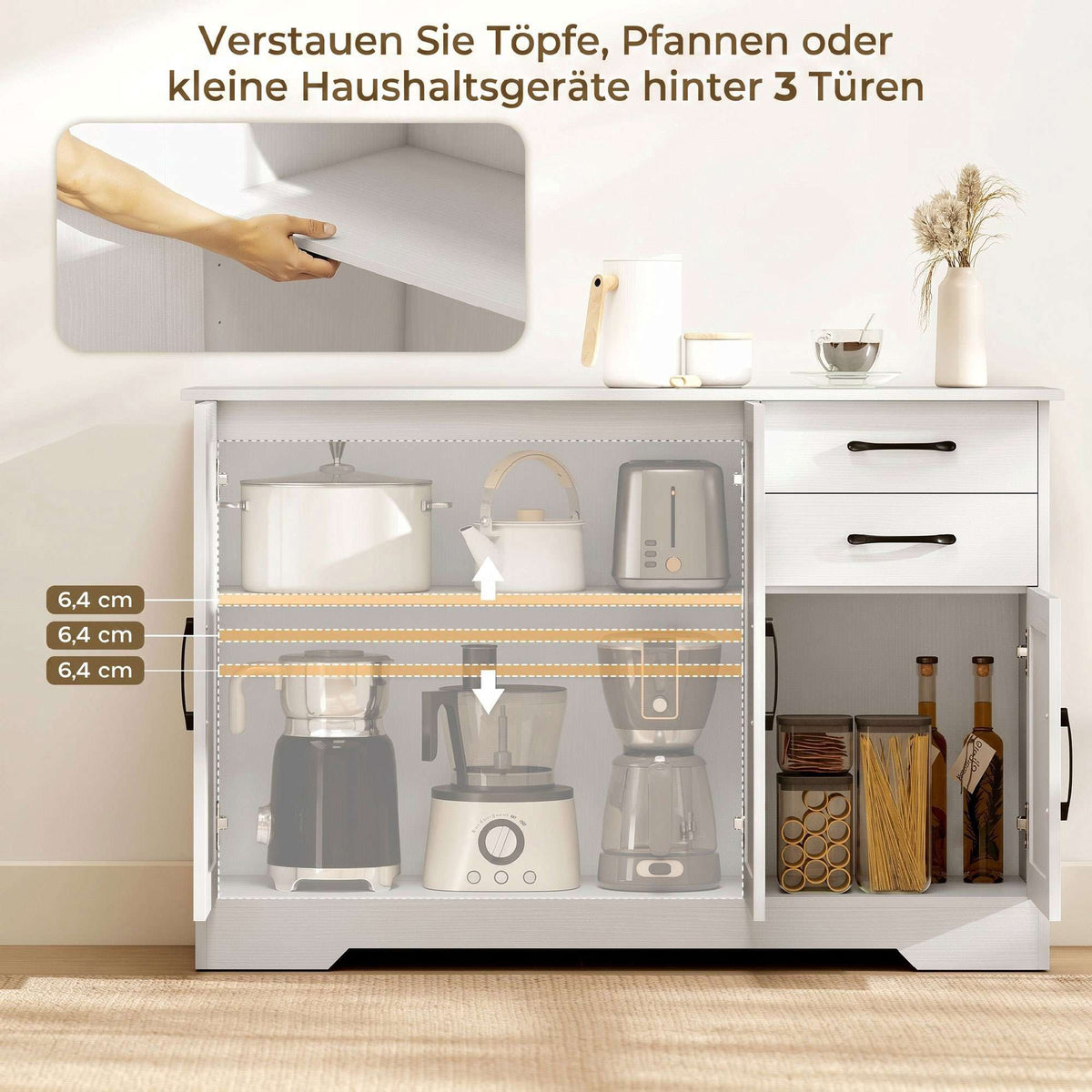 White Sideboard with 2 Drawers and Adjustable Shelf