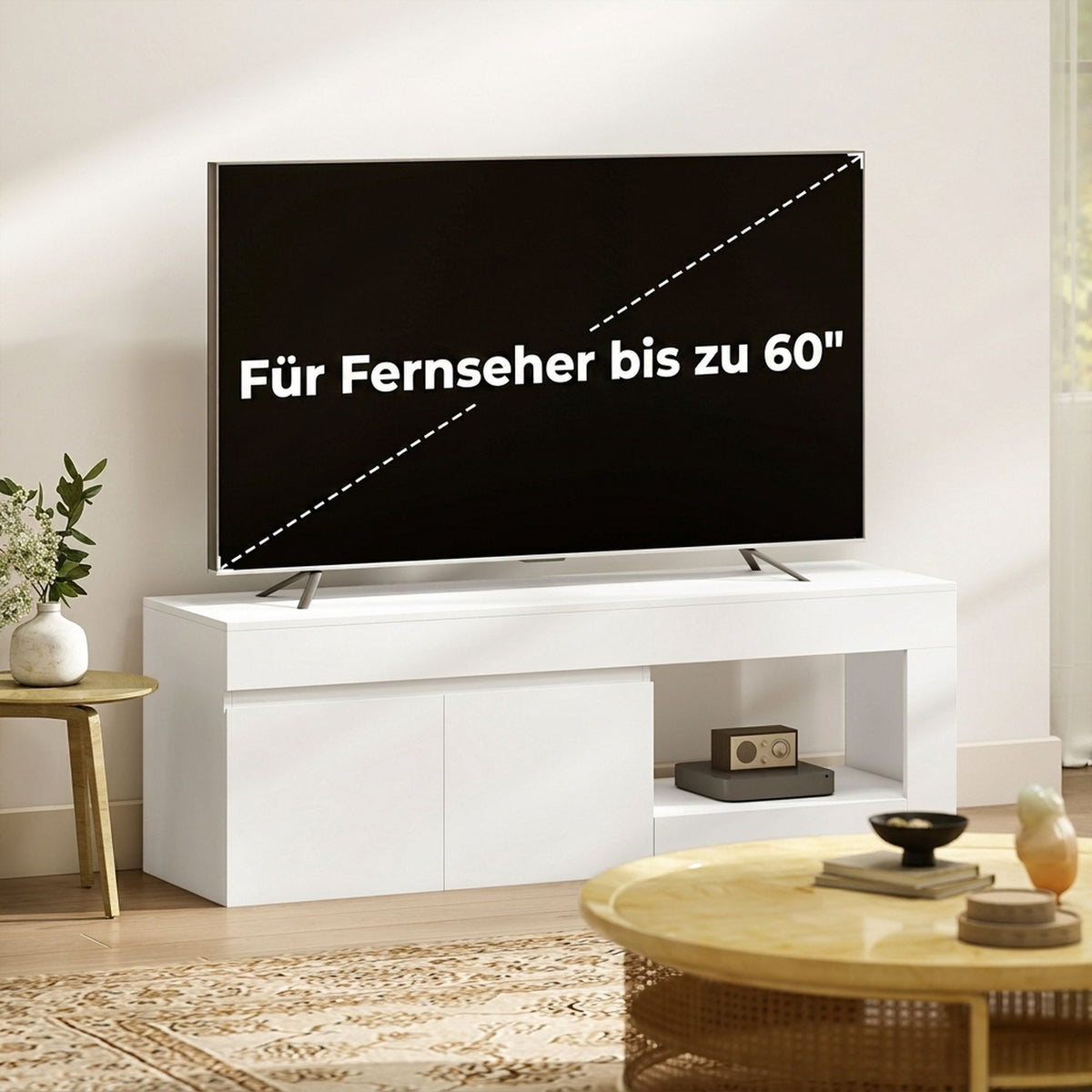 White TV Stand with Doors and Shelf for 60-Inch TVs
