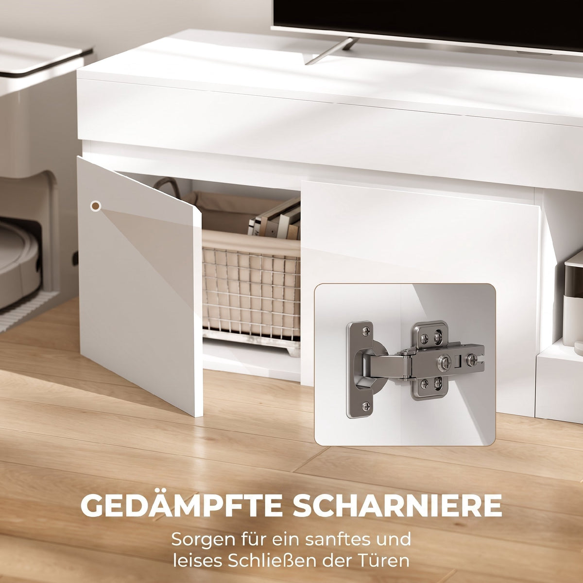 White TV Stand with Doors and Shelf for 60-Inch TVs