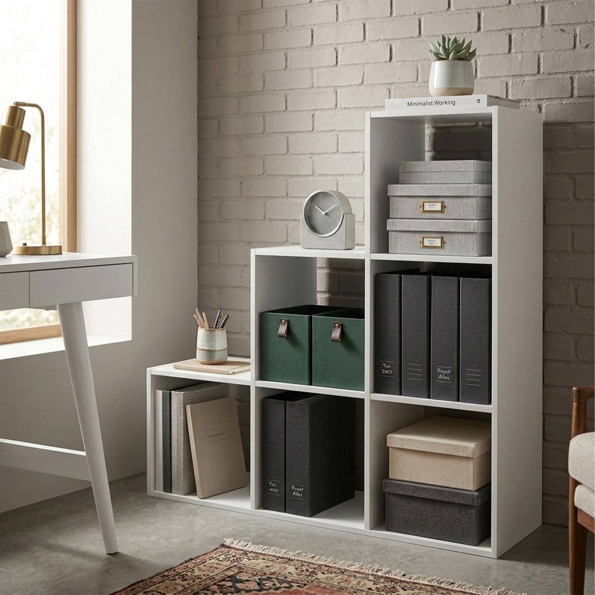 White Tiered Shelf, 6 Compartments, 97.5x97.5x29 cm