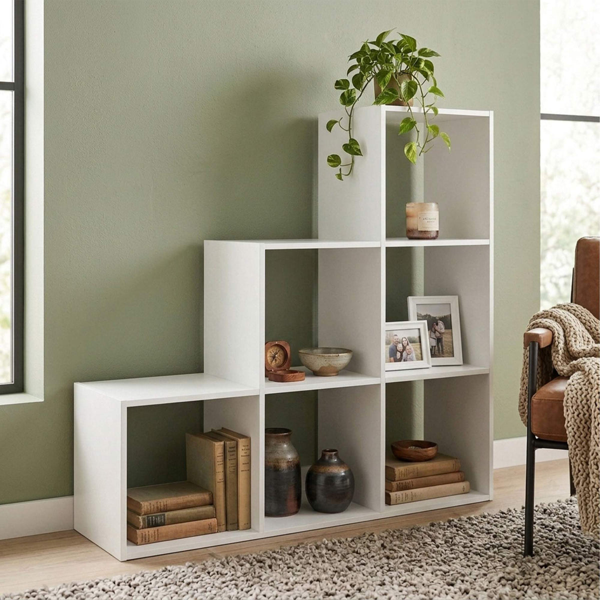 White Tiered Shelf, 6 Compartments, 97.5x97.5x29 cm