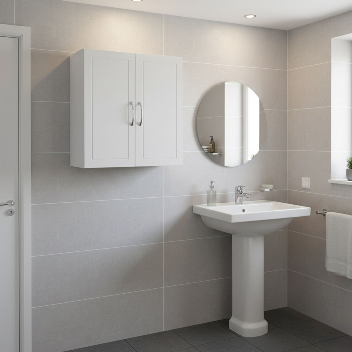 White Wall-Mounted Bathroom Cabinet, Adjustable Shelves
