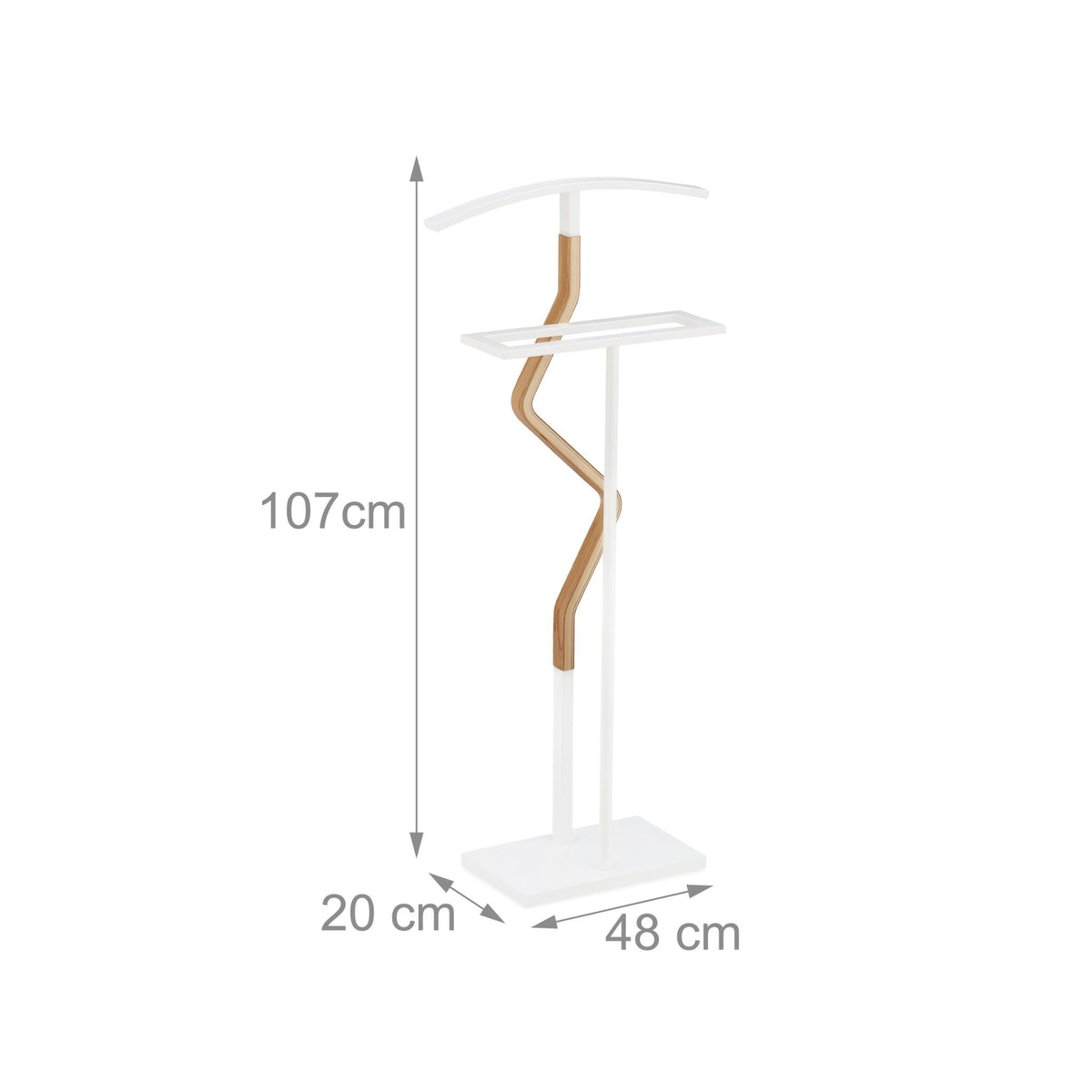 White Wood and Metal Valet Suit Stand