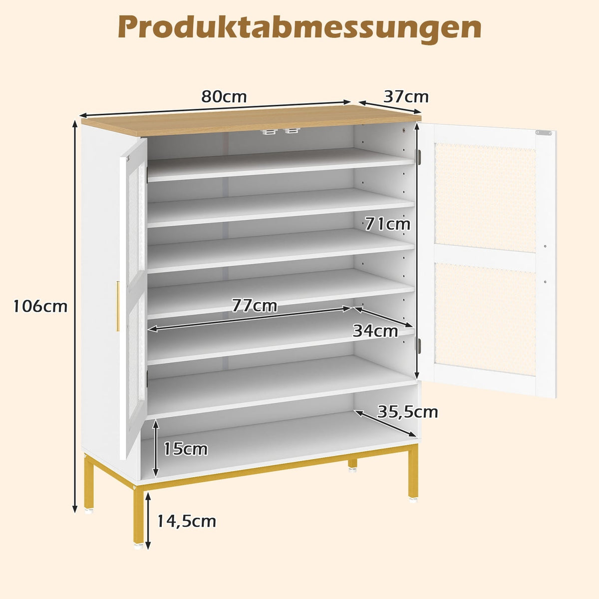 White Wooden Shoe Cabinet with Adjustable Shelves & Mesh Doors