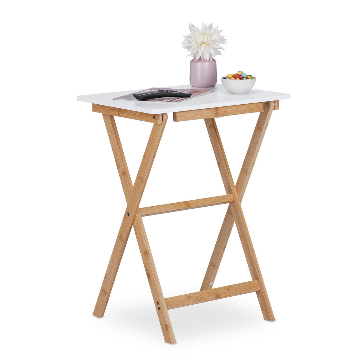 White bamboo folding table