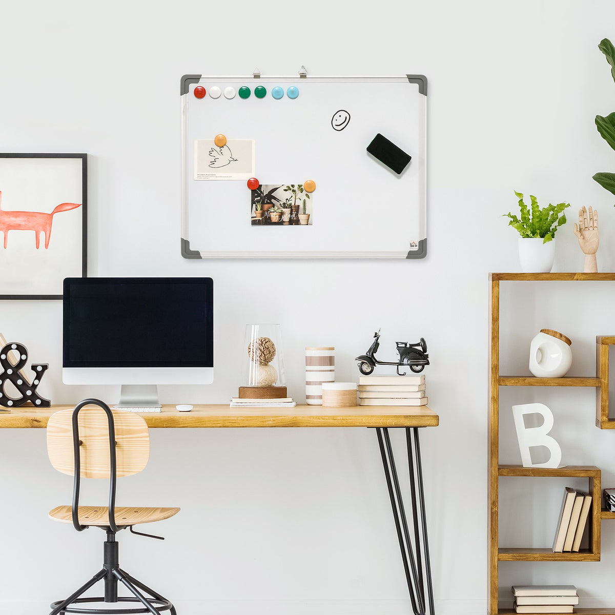 Whiteboard Magnetic Board With 4 Markers, 1 Eraser, 10 Magnets, Easel, Wall Mounted, 60X1.8X45Cm
