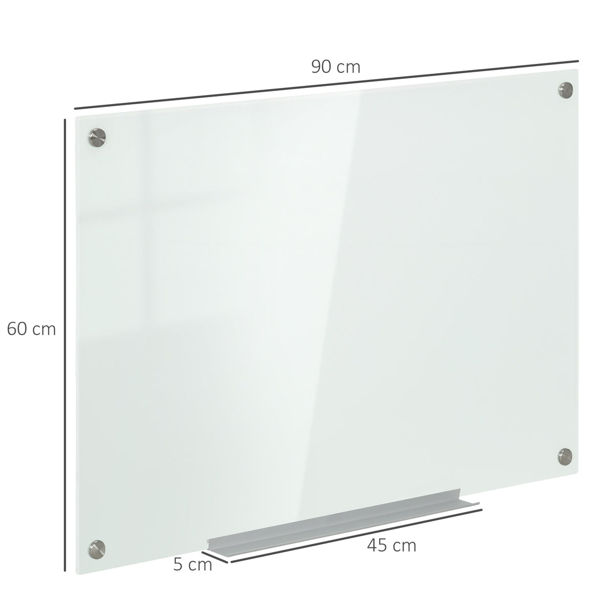 Whiteboard Magnetic Board With 4 Pens, 6 Magnets, 1 Sponge, Shelf, Easel Glass Board, Wall Mounting, 90X60Cm