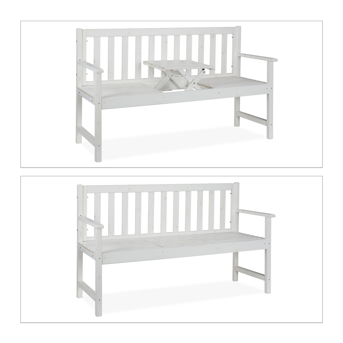 White garden bench with table