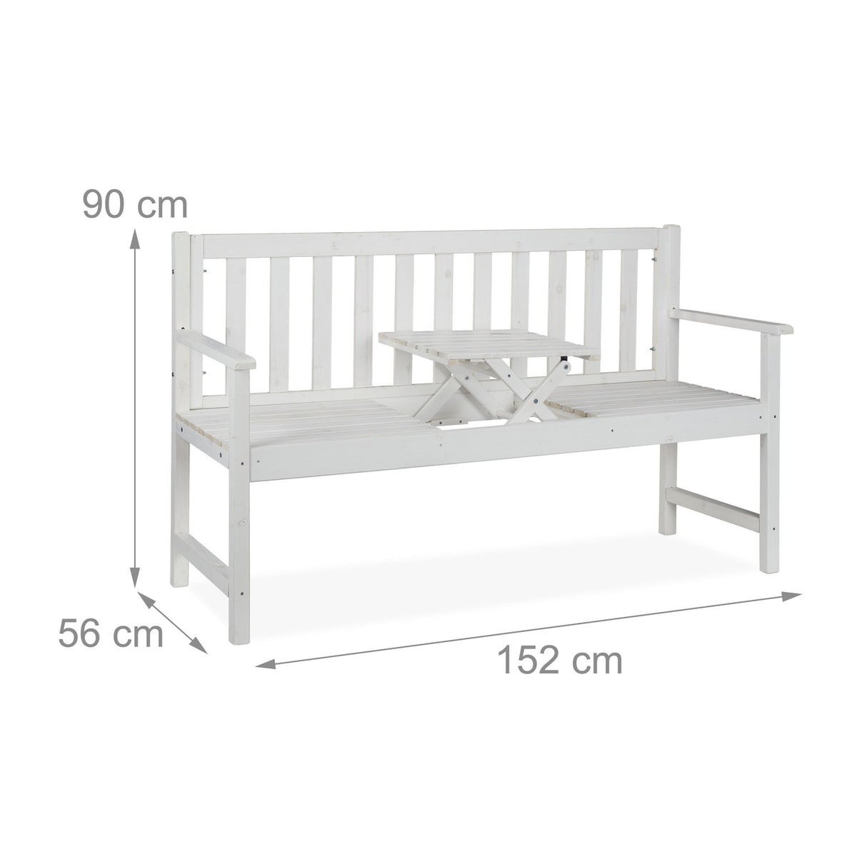 White garden bench with table
