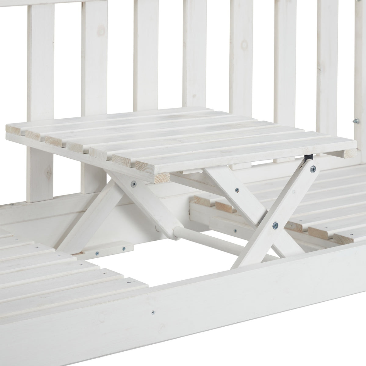White garden bench with table