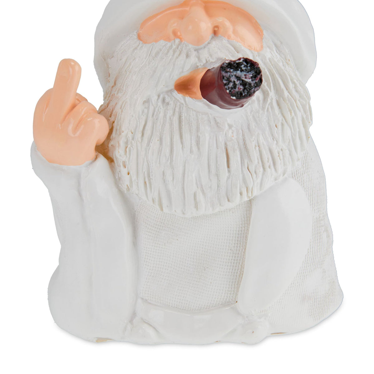 White garden gnome with middle finger