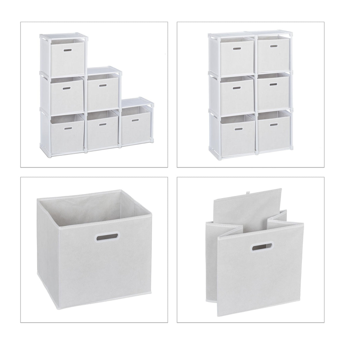 White multi-level shelf with 6 compartments
