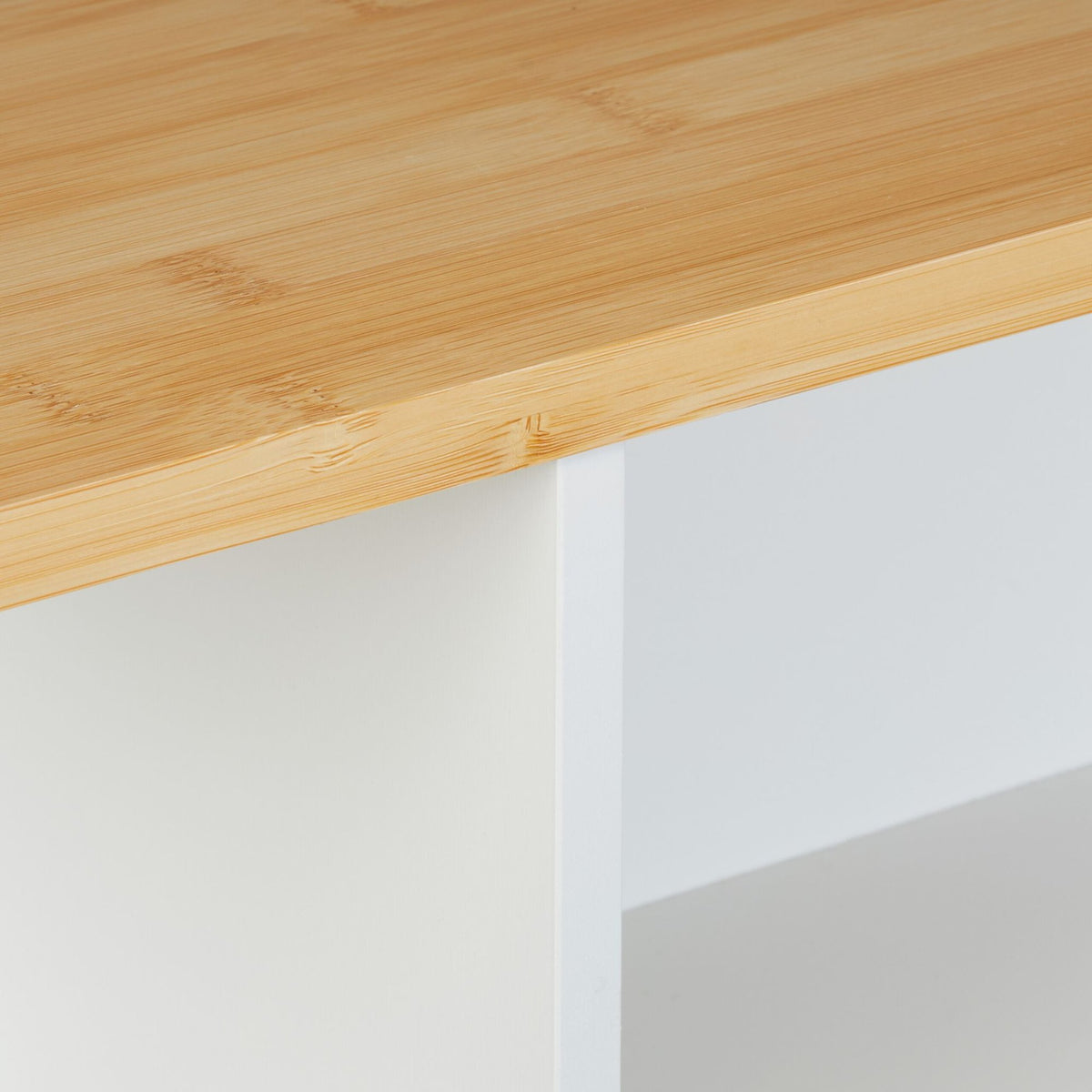 White niche cabinet with bamboo surface