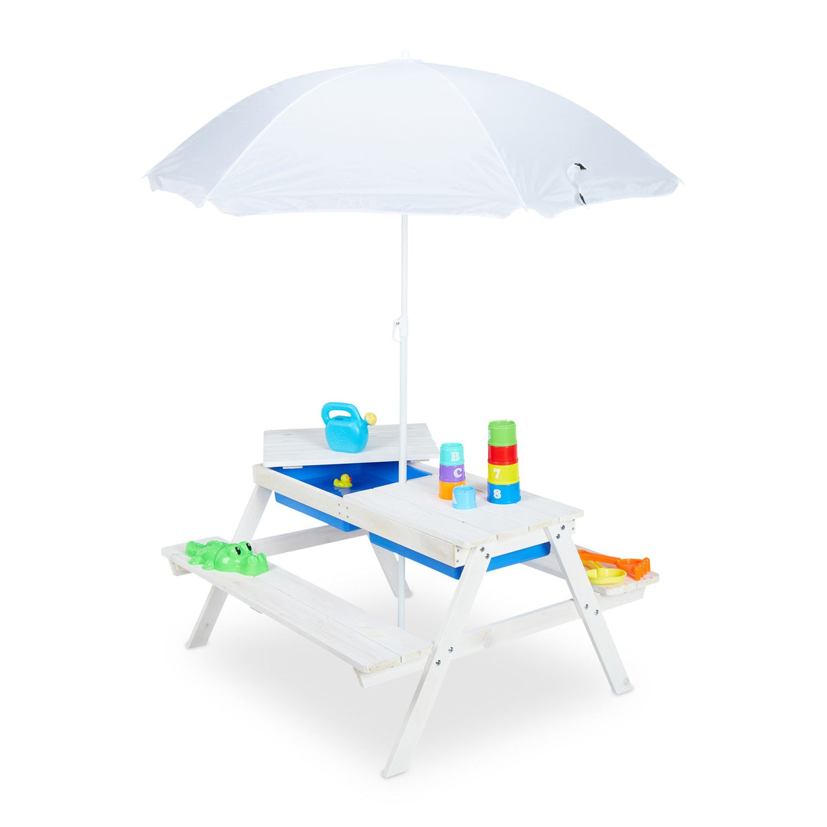 White seating area for children Wood with parasol