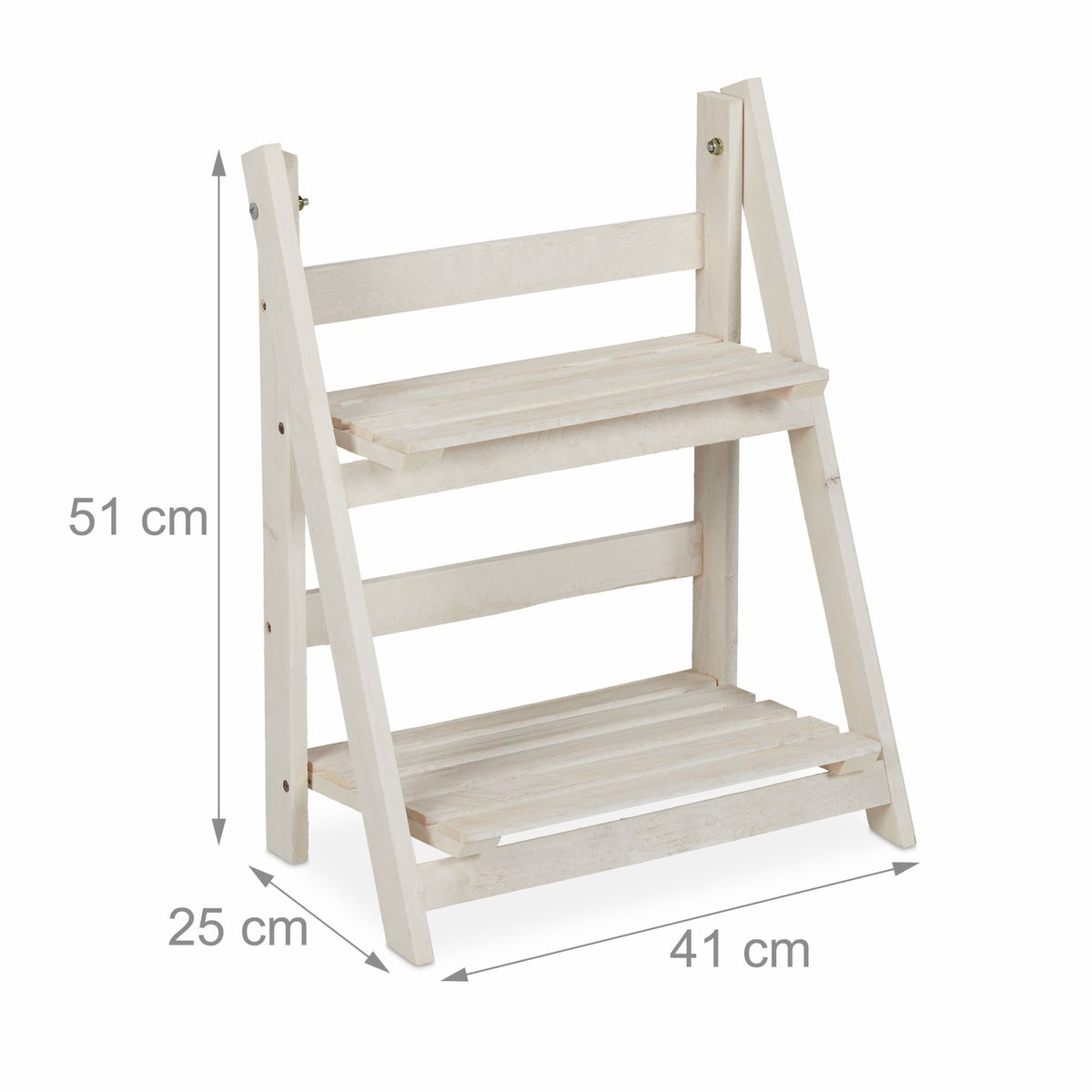 White stairs with wooden flowers