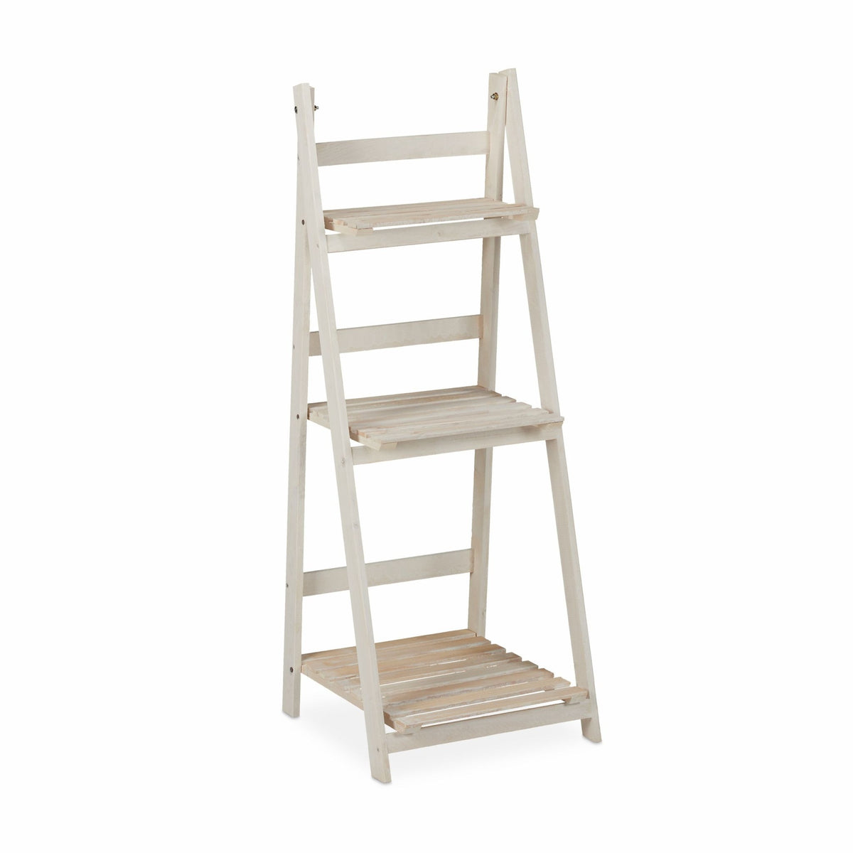 White stairs with wooden flowers