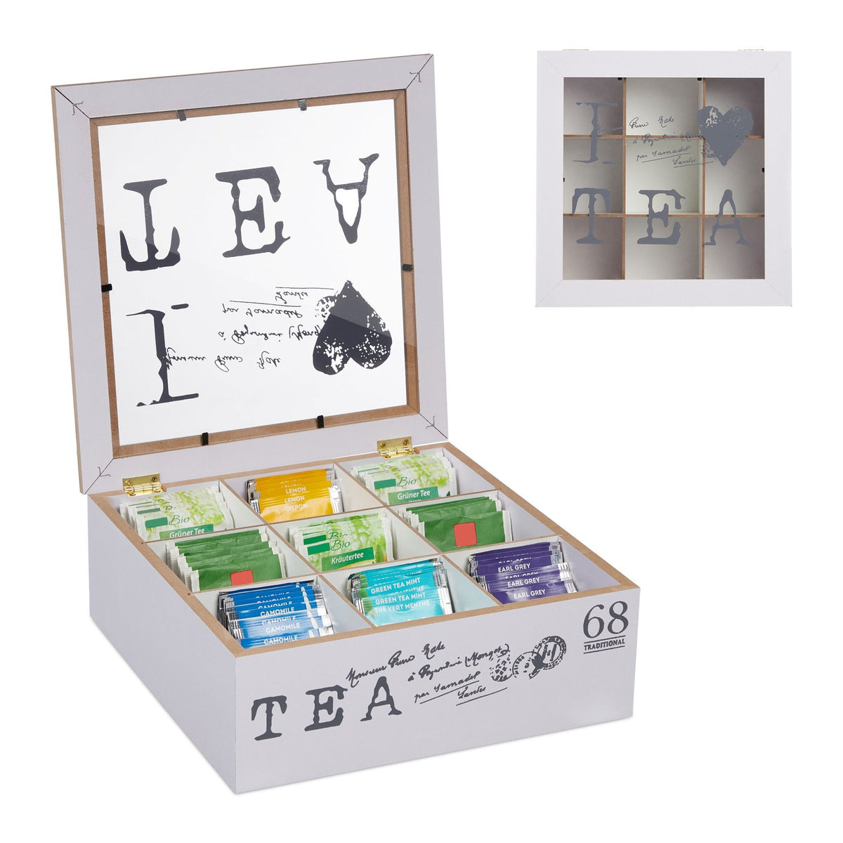 White tea box with 9 compartments