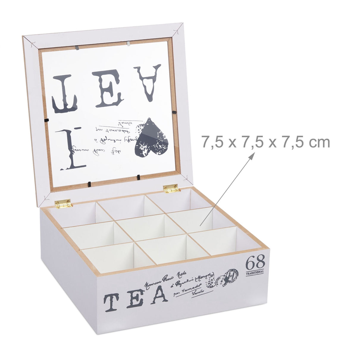 White tea box with 9 compartments