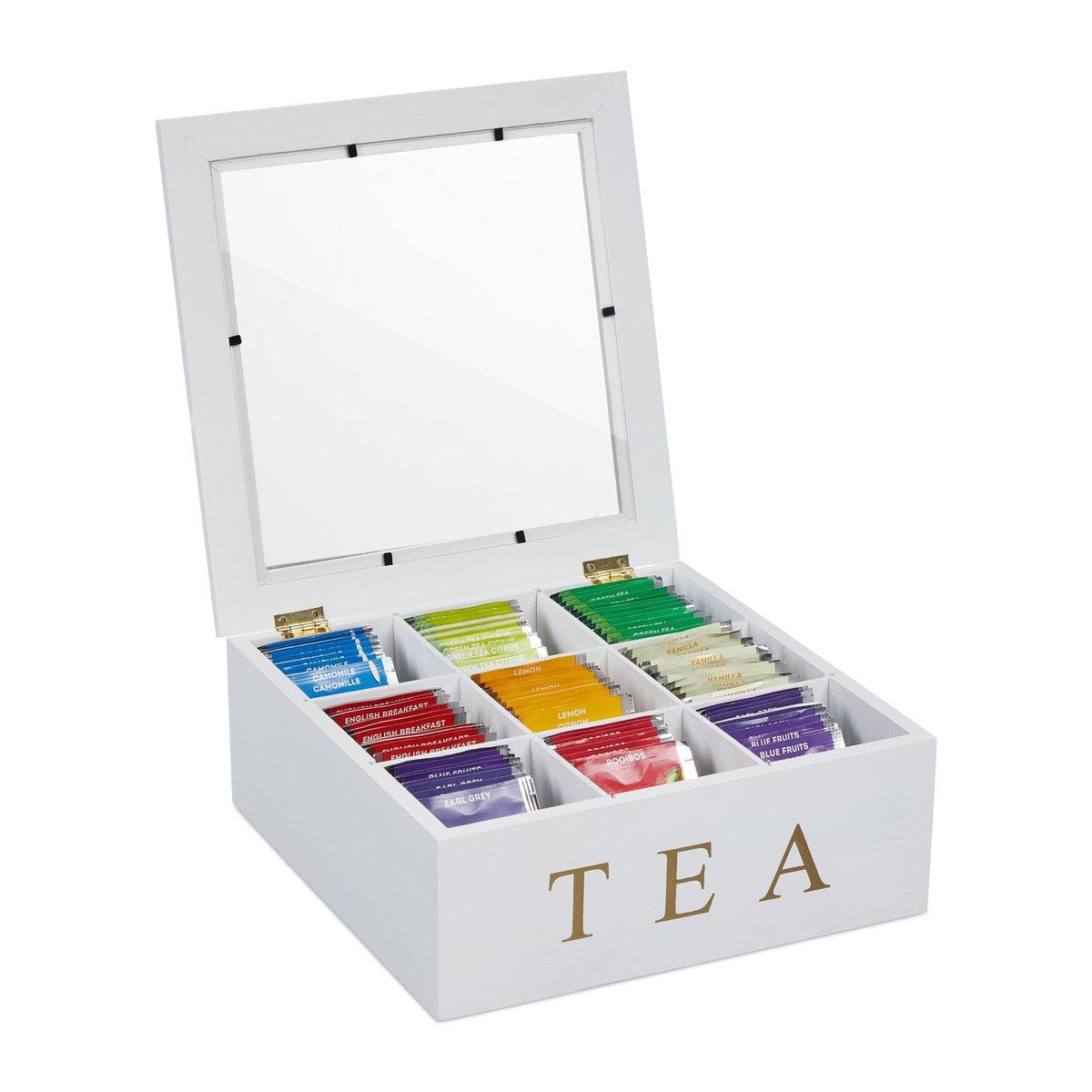 White tea box with 9 compartments