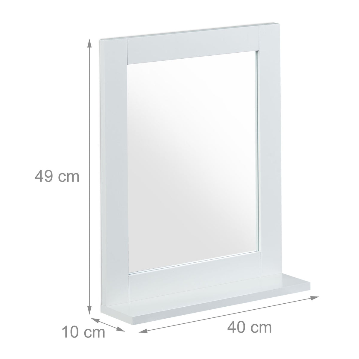 White wall mirror with shelf