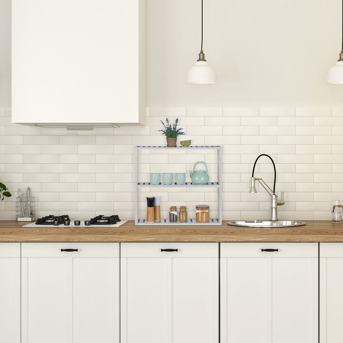White wall shelf with 3 shelves