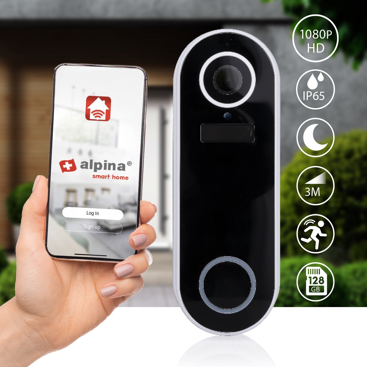 WiFi Doorbell with 1080p Camera Li-Ion Bat.