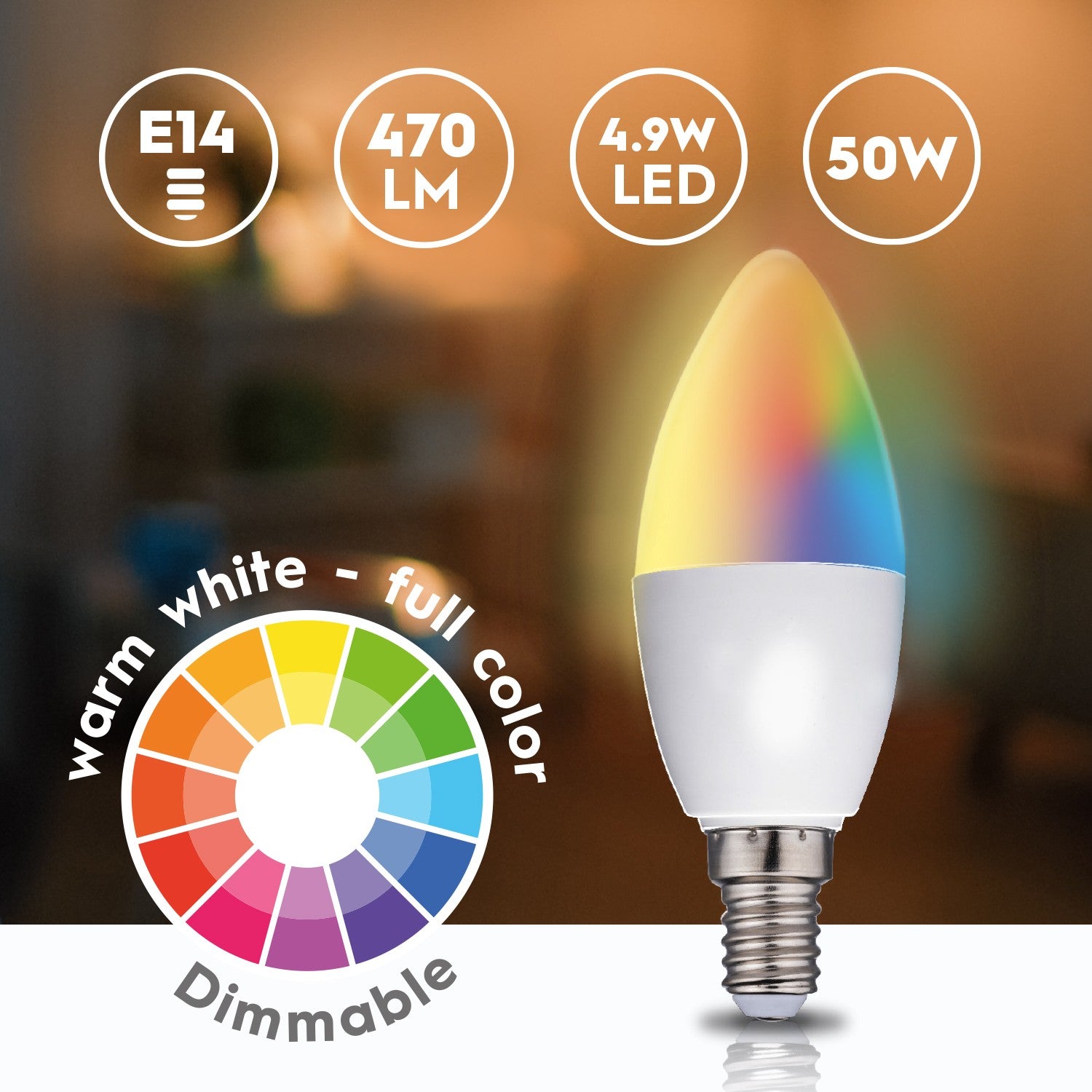 WiFi Smart E14 LED RGBW 4.9W 470 lm