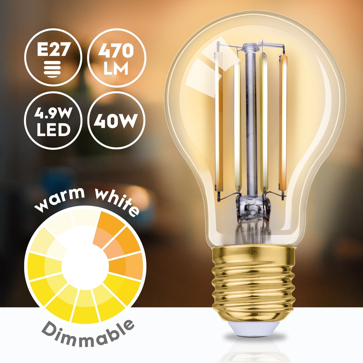 WiFi Smart E27 LED Filament Warm white 5.5W 470 lm