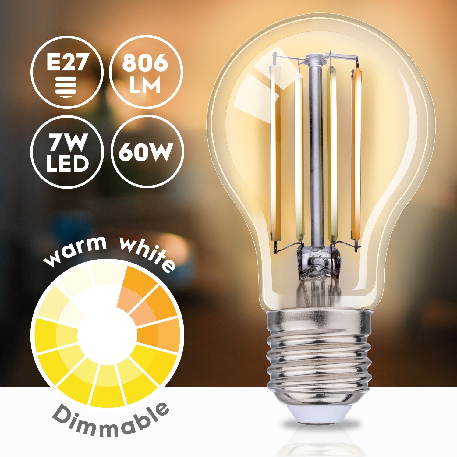 WiFi Smart E27 LED Filament Warm white 7W 806 lm