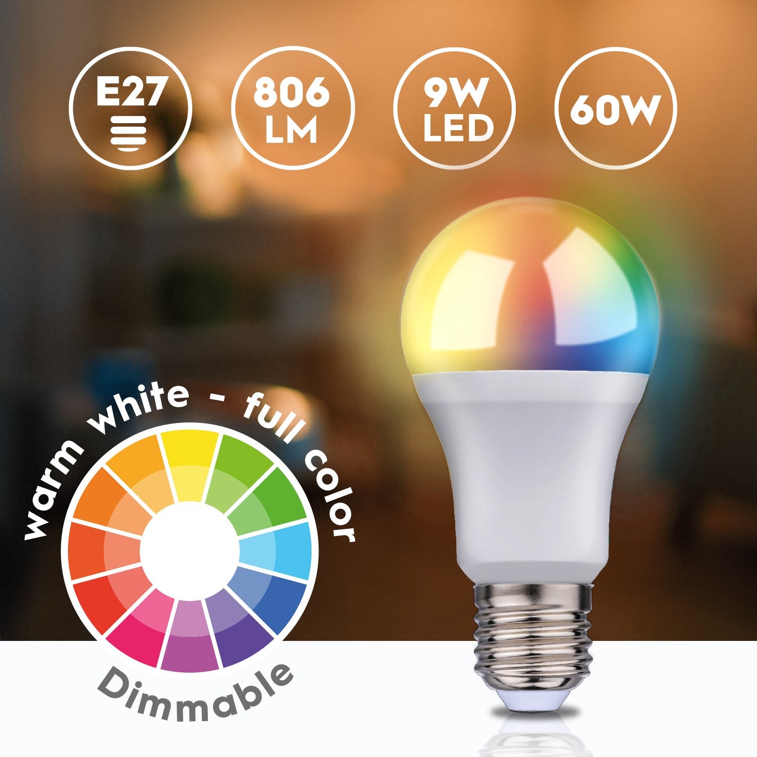 WiFi Smart E27 LED RGBW 9W 806 lm