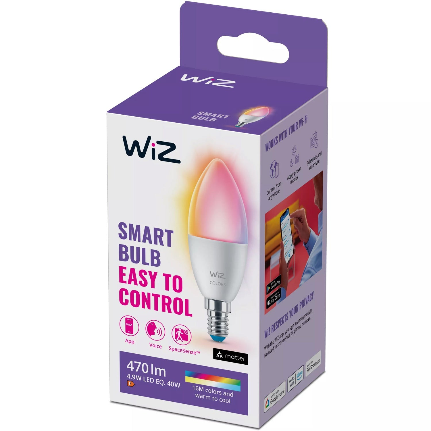 WiFi Smart LED E14 Crown 40W 470lm Color