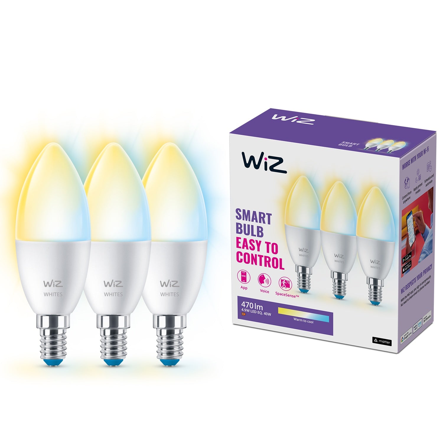 WiFi Smart LED E14 Krone 40W Warm-cool white 470 lm 3 pack
