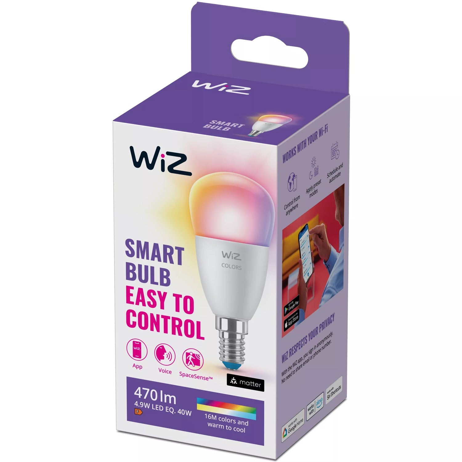 WiFi Smart LED E14 P45 40W 470lm Color