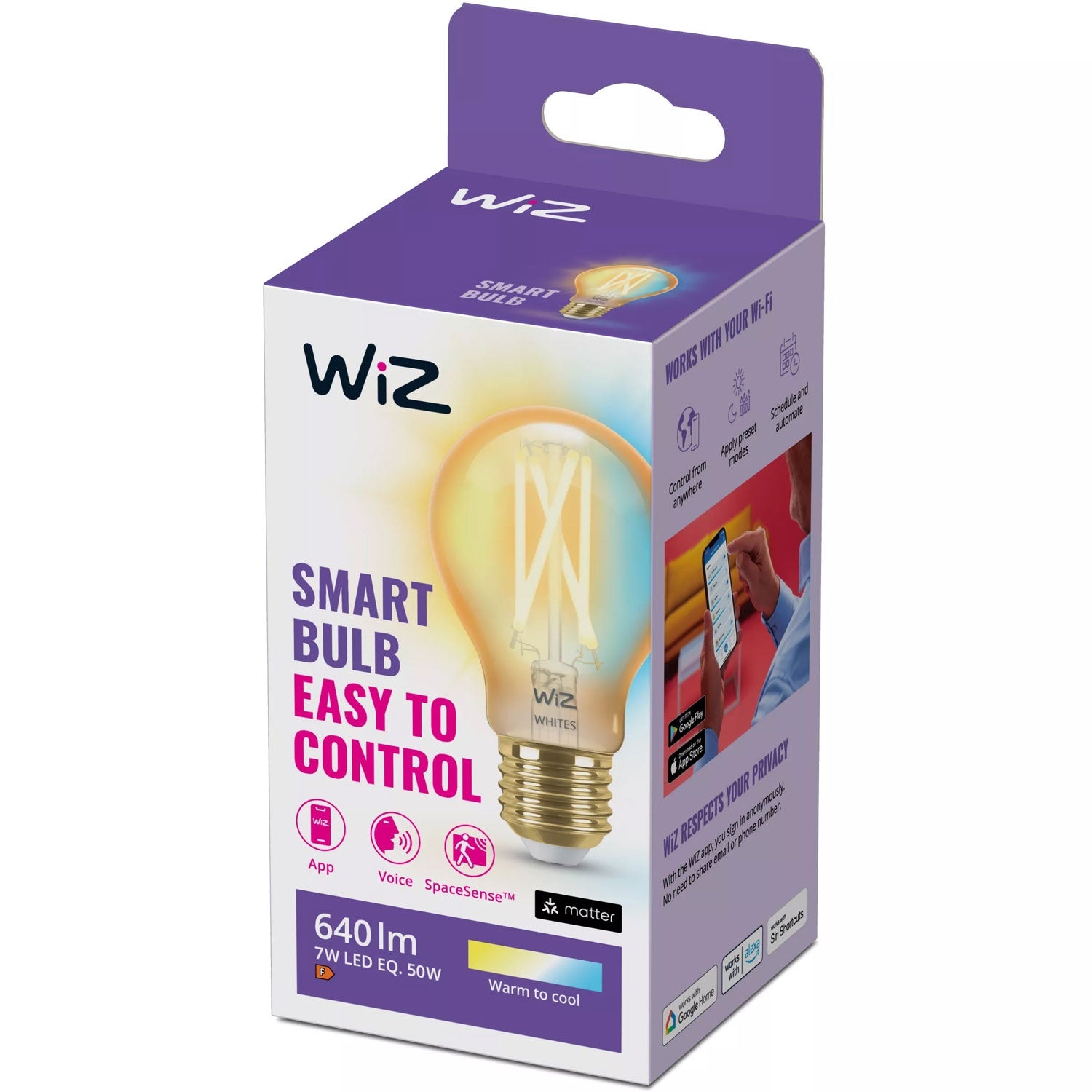 WiFi Smart LED E27 50W Filament Amber Warm-cool white 640 lm
