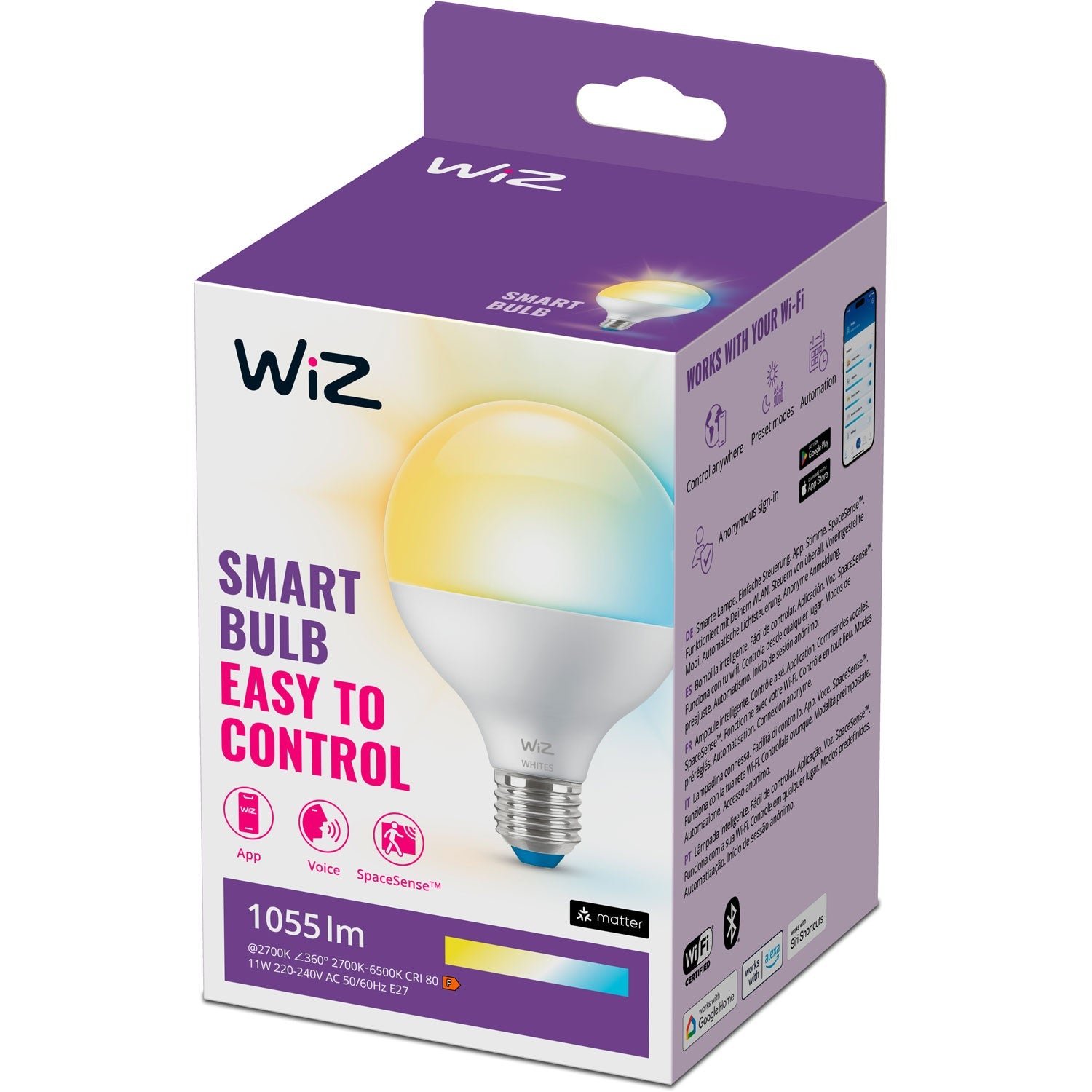 WiFi Smart LED E27 G95 75W 1055lm Warm-cool white