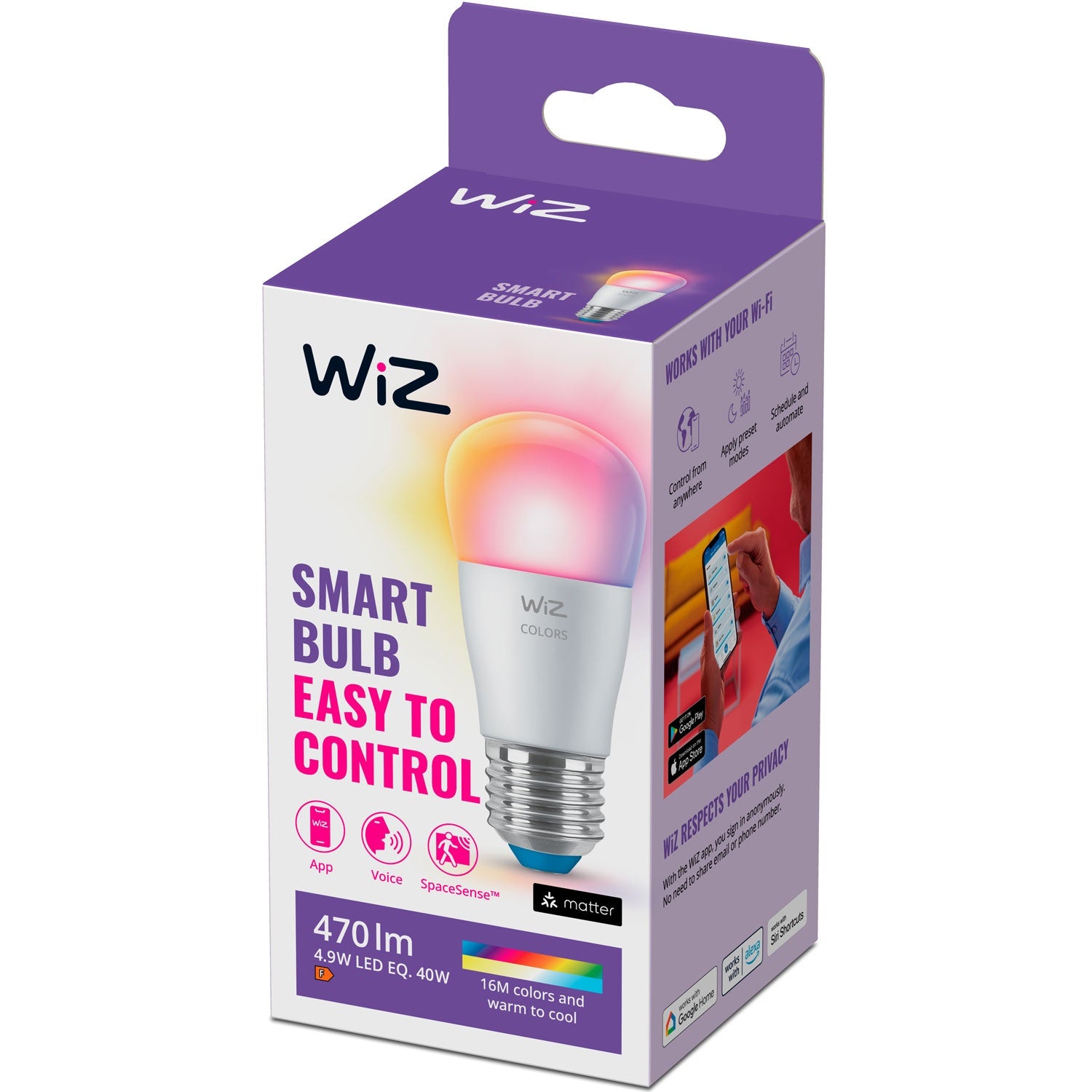 WiFi Smart LED E27 P45 40W 470lm Color
