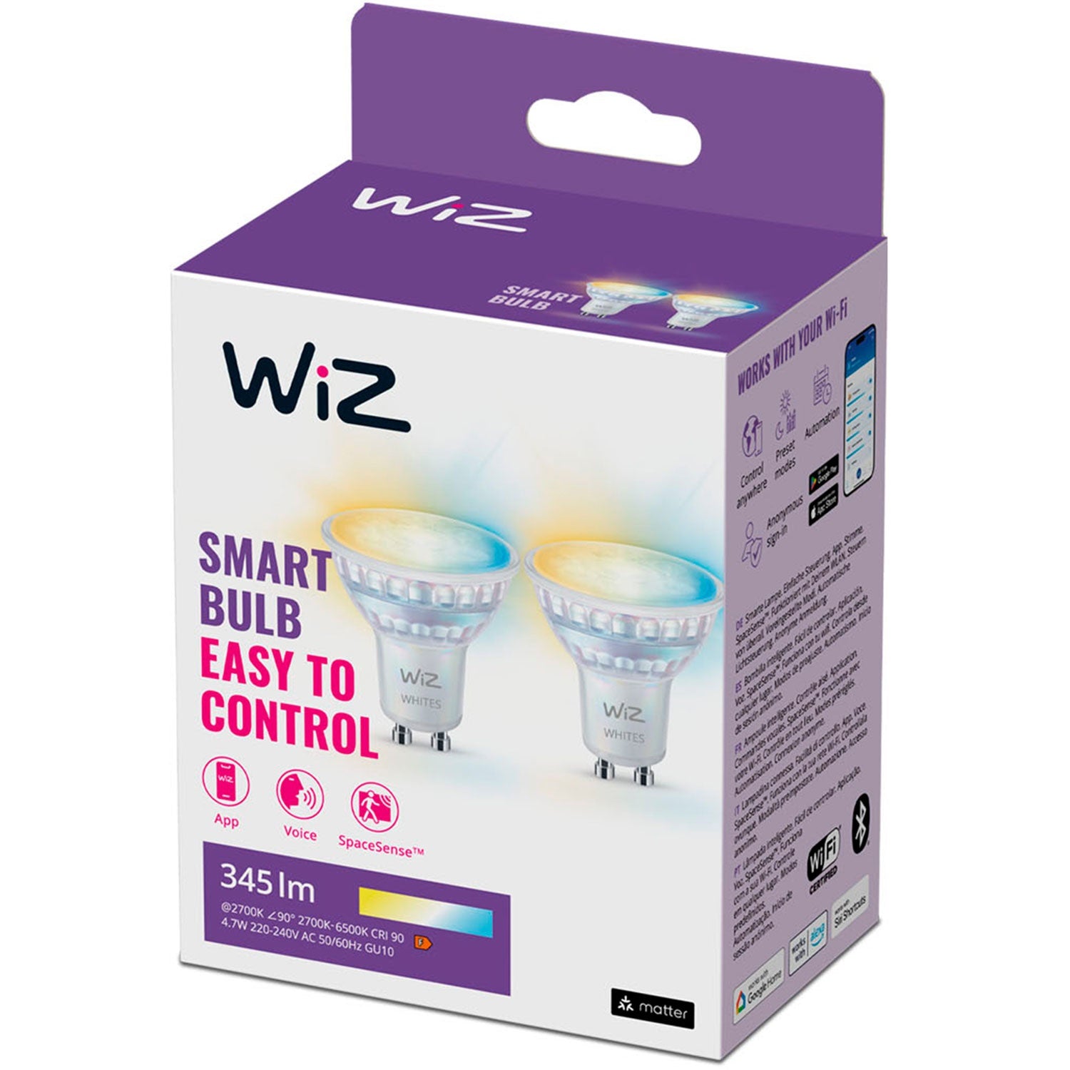 WiFi Smart LED GU10 50W 345lm Warm-cool white 2-pack