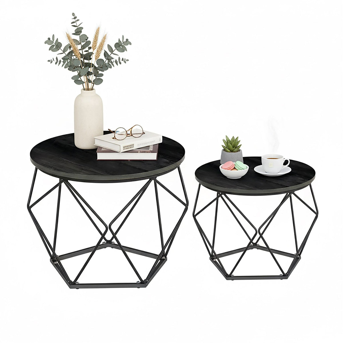 Wicker Side Tables Set, Removable Tray Tops, 2-Pack