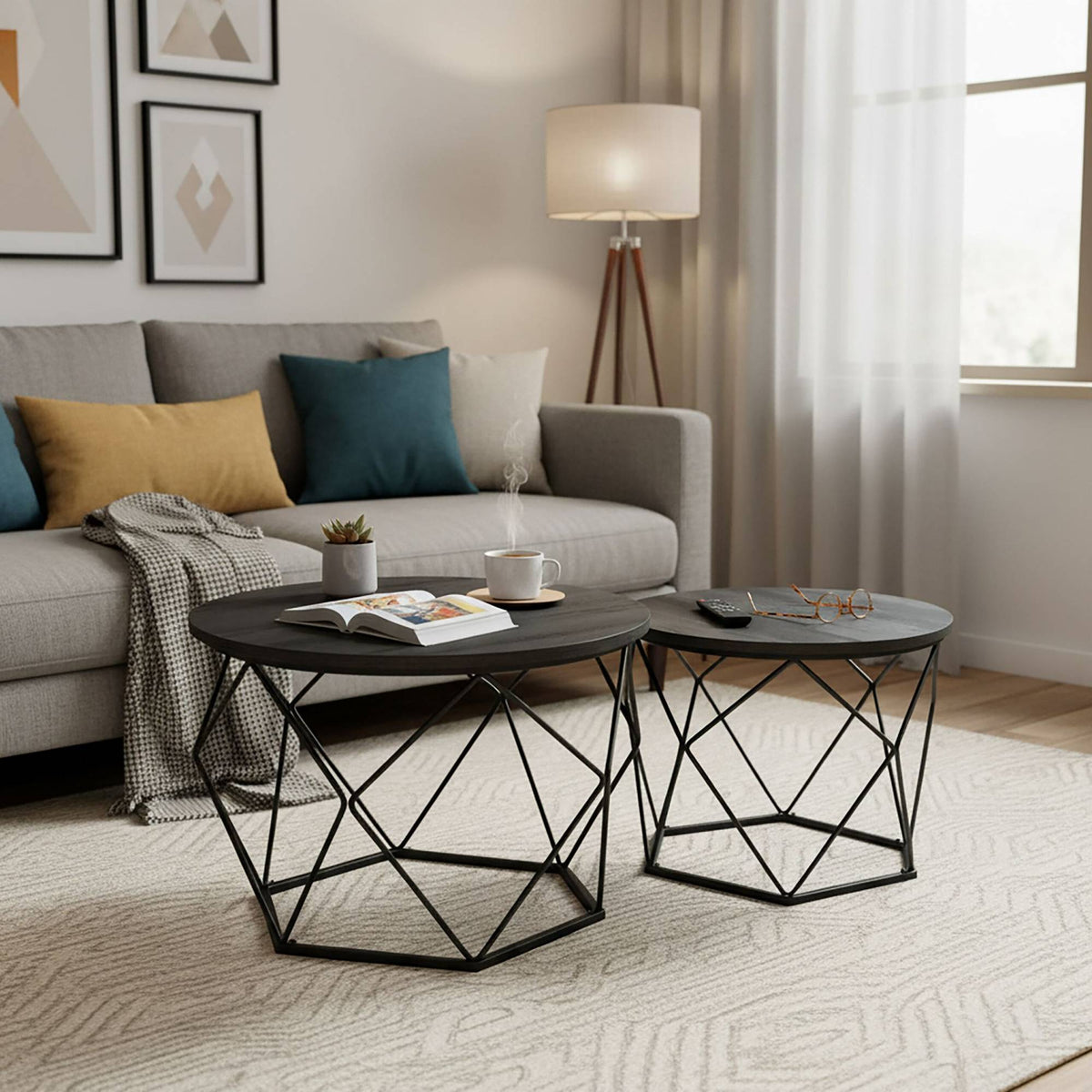 Wicker Side Tables Set, Removable Tray Tops, 2-Pack