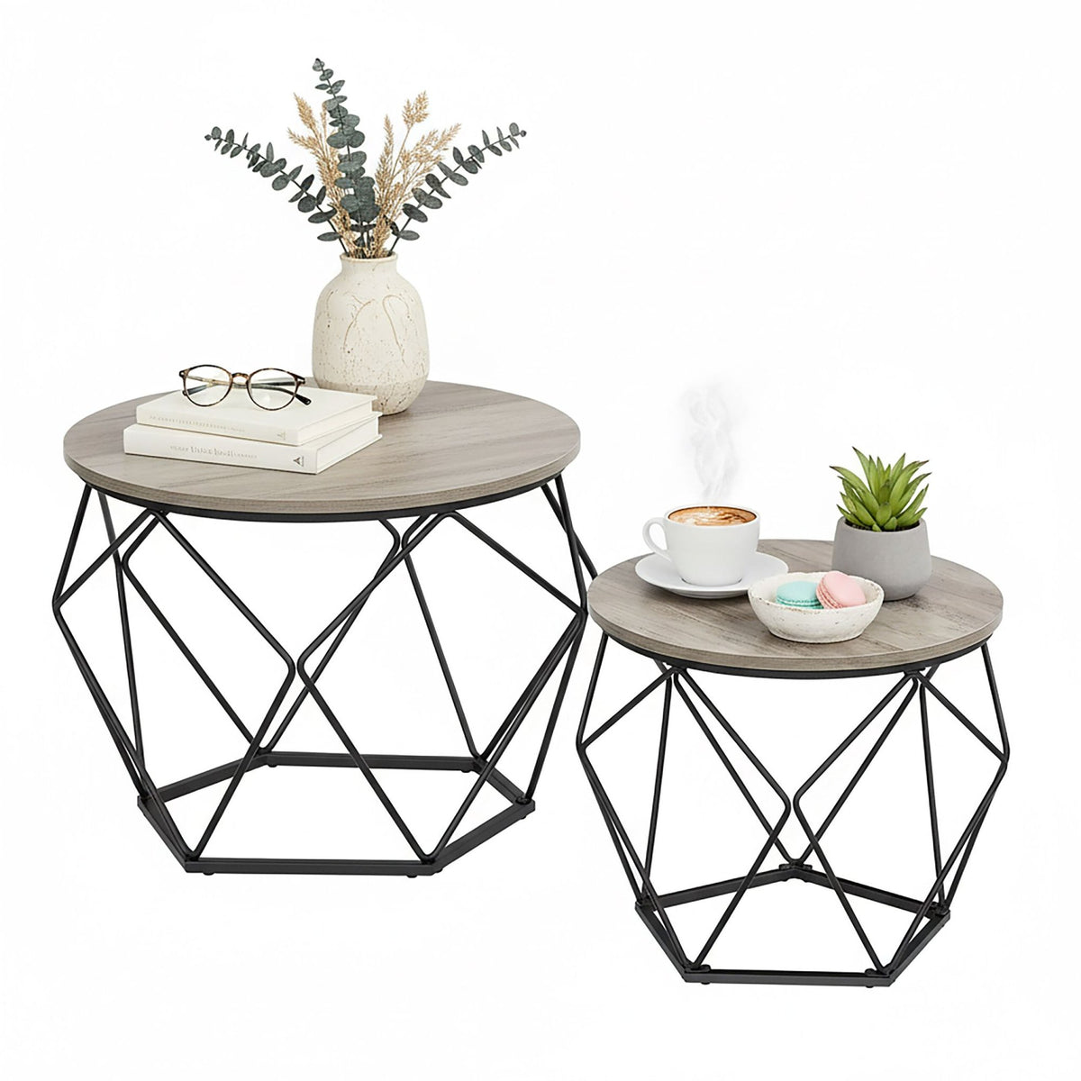 Wicker Side Tables Set, Removable Tray Tops, 2 Pieces