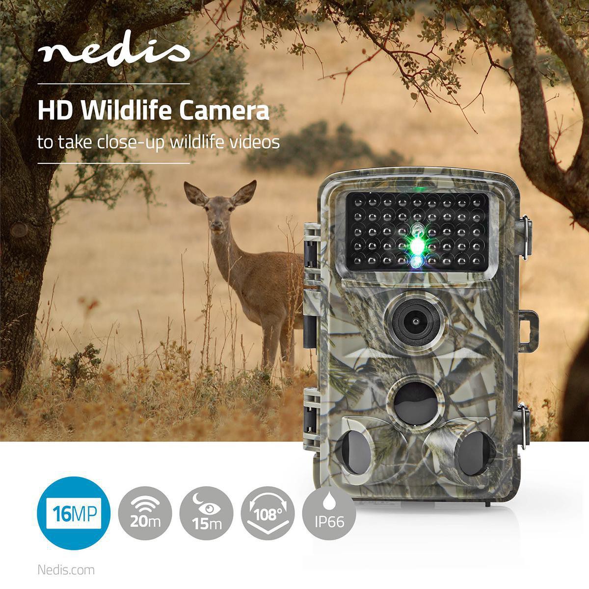 Wildlife Camera | 1080p@30fps | 16.0 MPixel | 5 MPixel CMOS | IP56 | Black No-Glow IR | Night vision | Viewing angle: 90 ° | Motion sensor | Detection angle: 120 ° | Detection range: 20.0 m | Screen size: 2.4 " | LCD Screen | Brown/Green