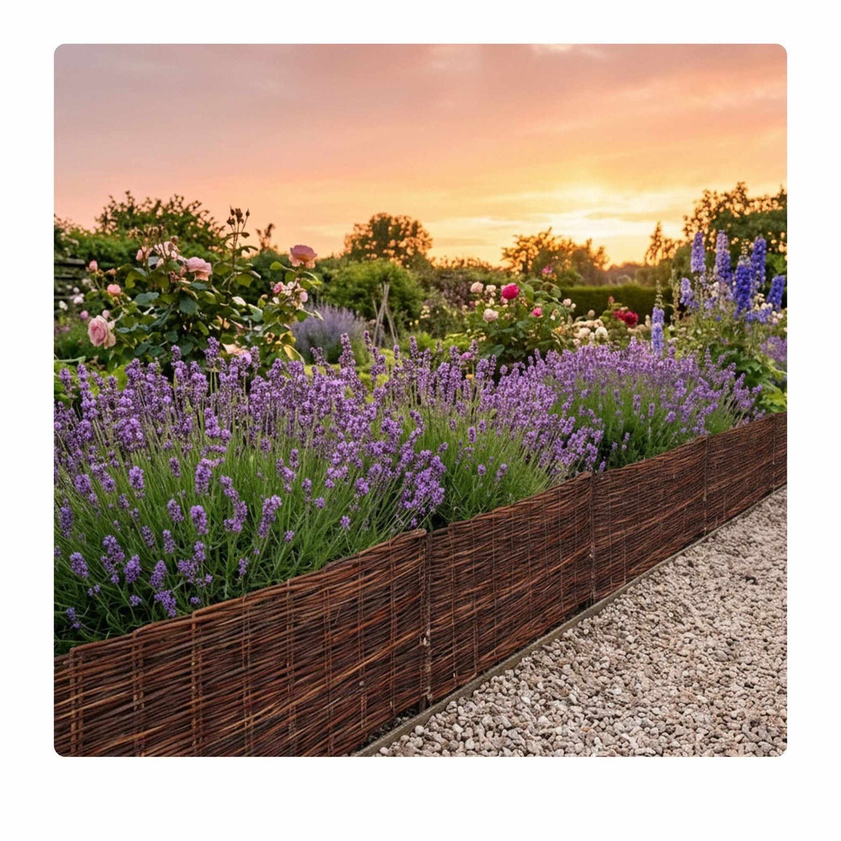 Willow Garden Border Fence, Flexible Bed Edging With Pegs