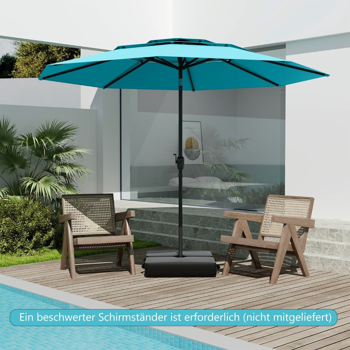 Wind-Resistant Patio Umbrella, 300 cm, Turquoise