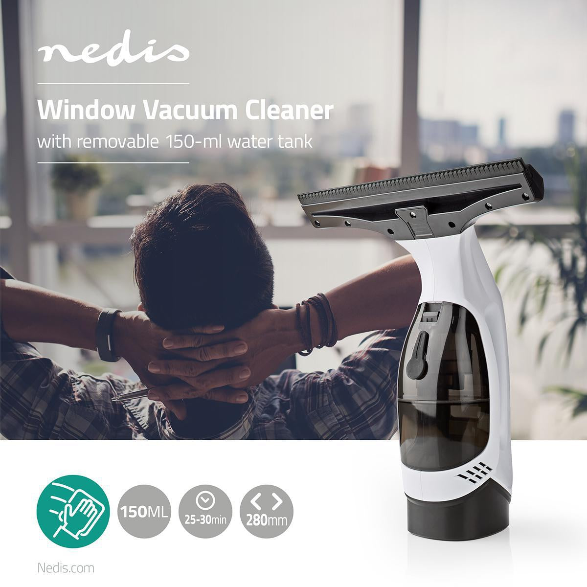 Window Vacuum Cleaner | 20 W| Capacity dirty water tank: 150 ml | Removable dirty water tank | Black / White