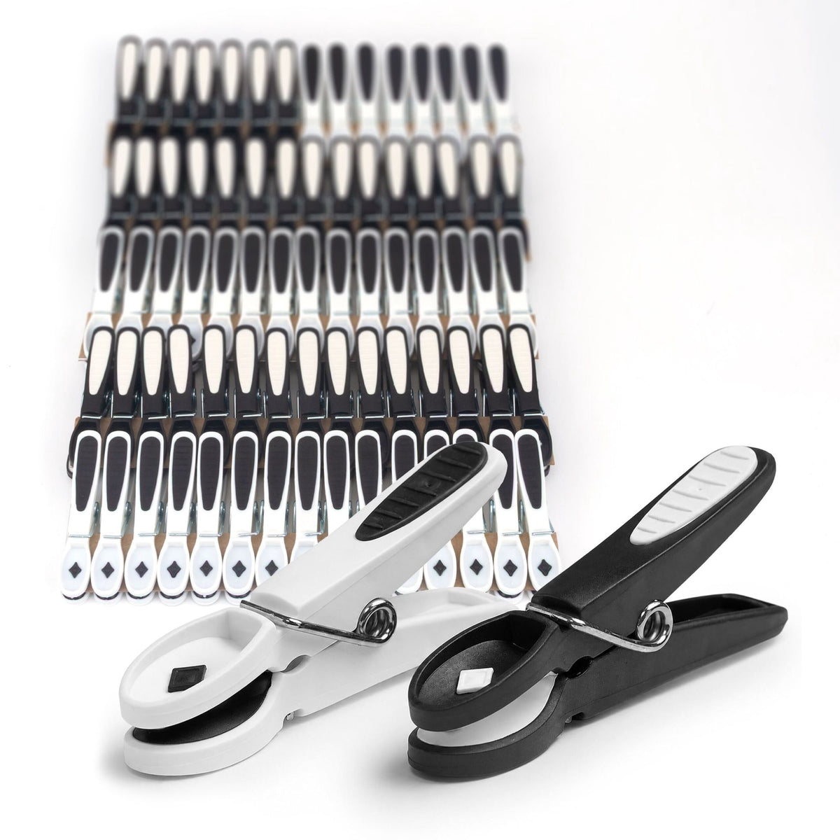 Windproof Soft-Grip Clothes Pegs, 75 Pack, Black/White
