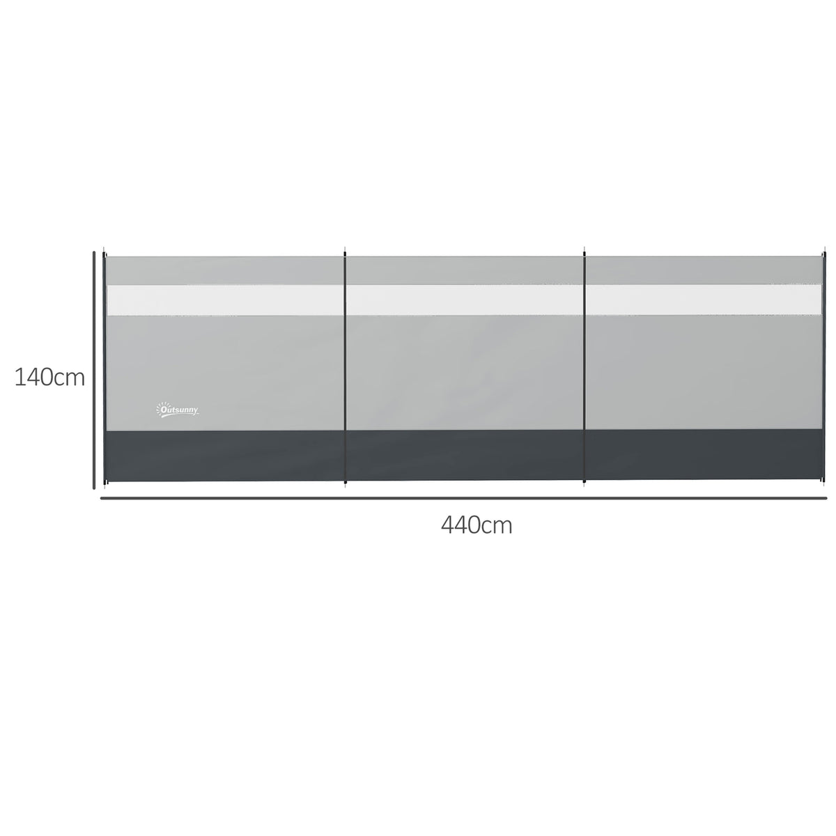 Wind protection foldable camping privacy screen with light source window pegs ropes windbreak fence beach wind protection beach protection for camping garden, beach, terrace 440 x 140 cm gray